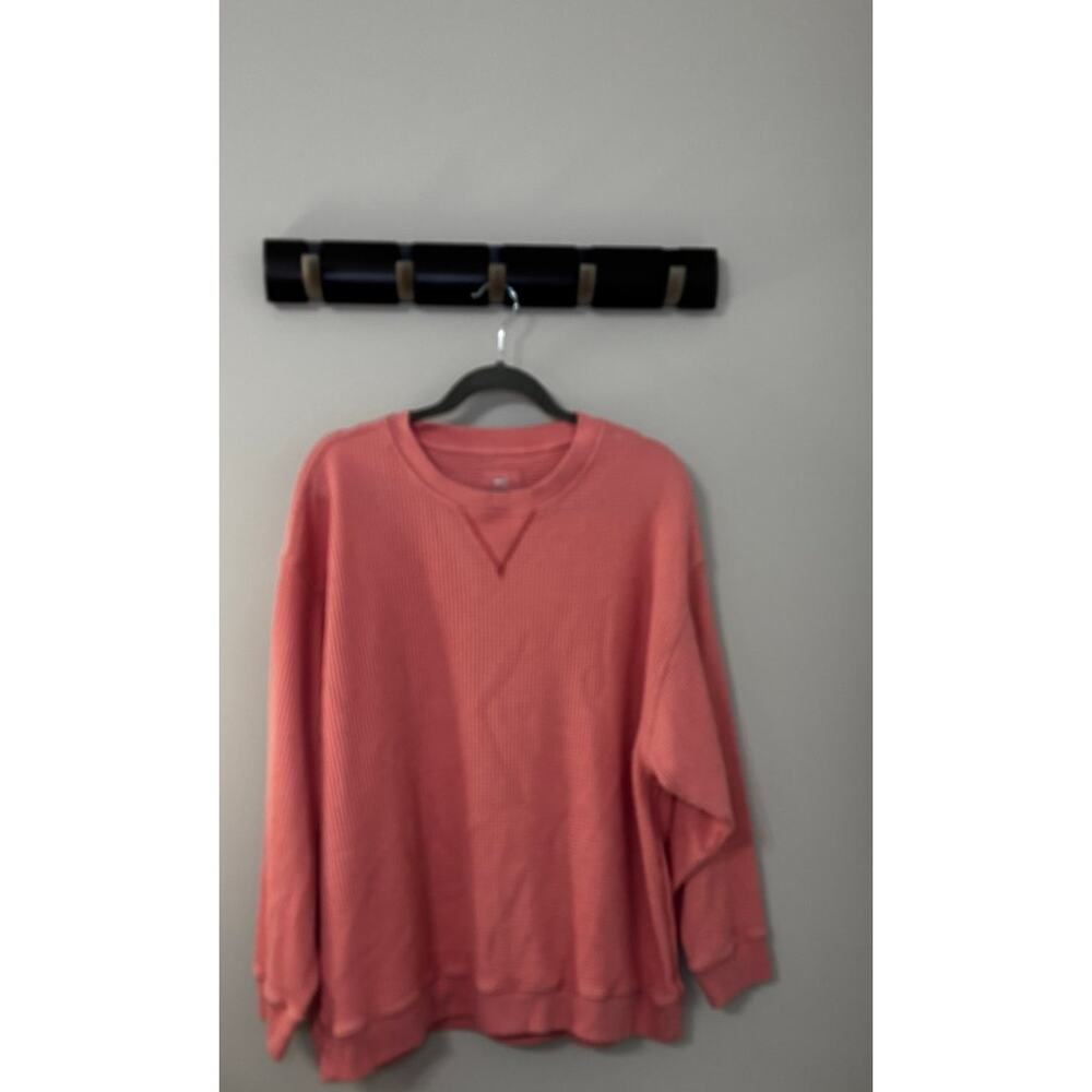 EUC Aerie crewneck waffle knit thermal long sleeve salmon pink sweatshirtsize XL